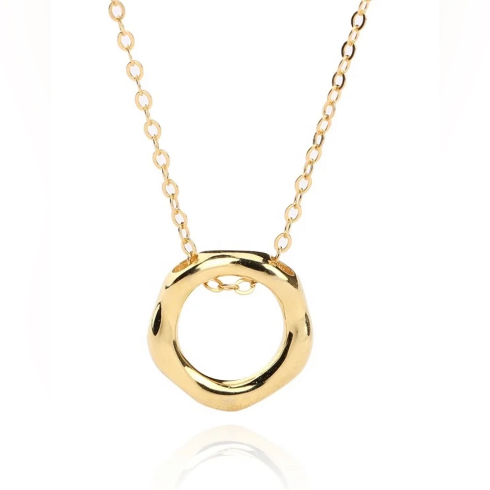 18k Gold Plated 925 Sterling Silver Circle Pendant Necklace